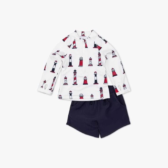 NWT Monica + Andy Lighthouse Rashguard Top Swim Trunks Bundle